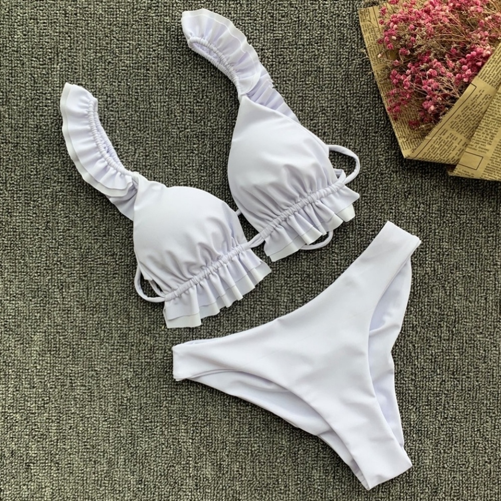 White Sexy Ruffle Bikini Set with Push up - Picture 6 of 7